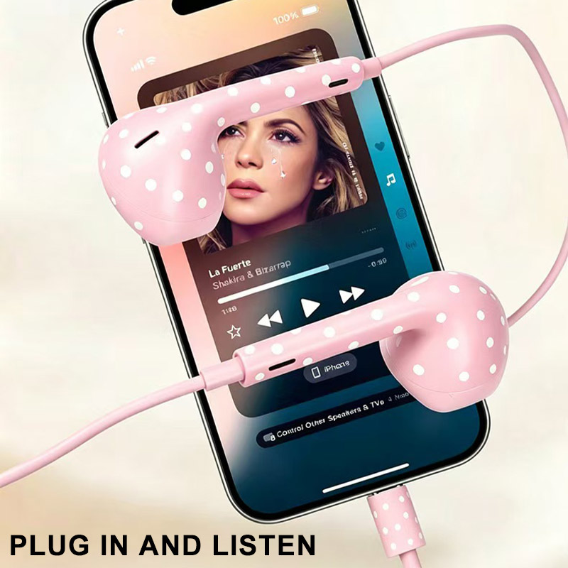 귀여운 물방울무늬 Type-C 유선 이어폰, 마이크 내 - Wired Earphone Mic 리뷰 및 가격